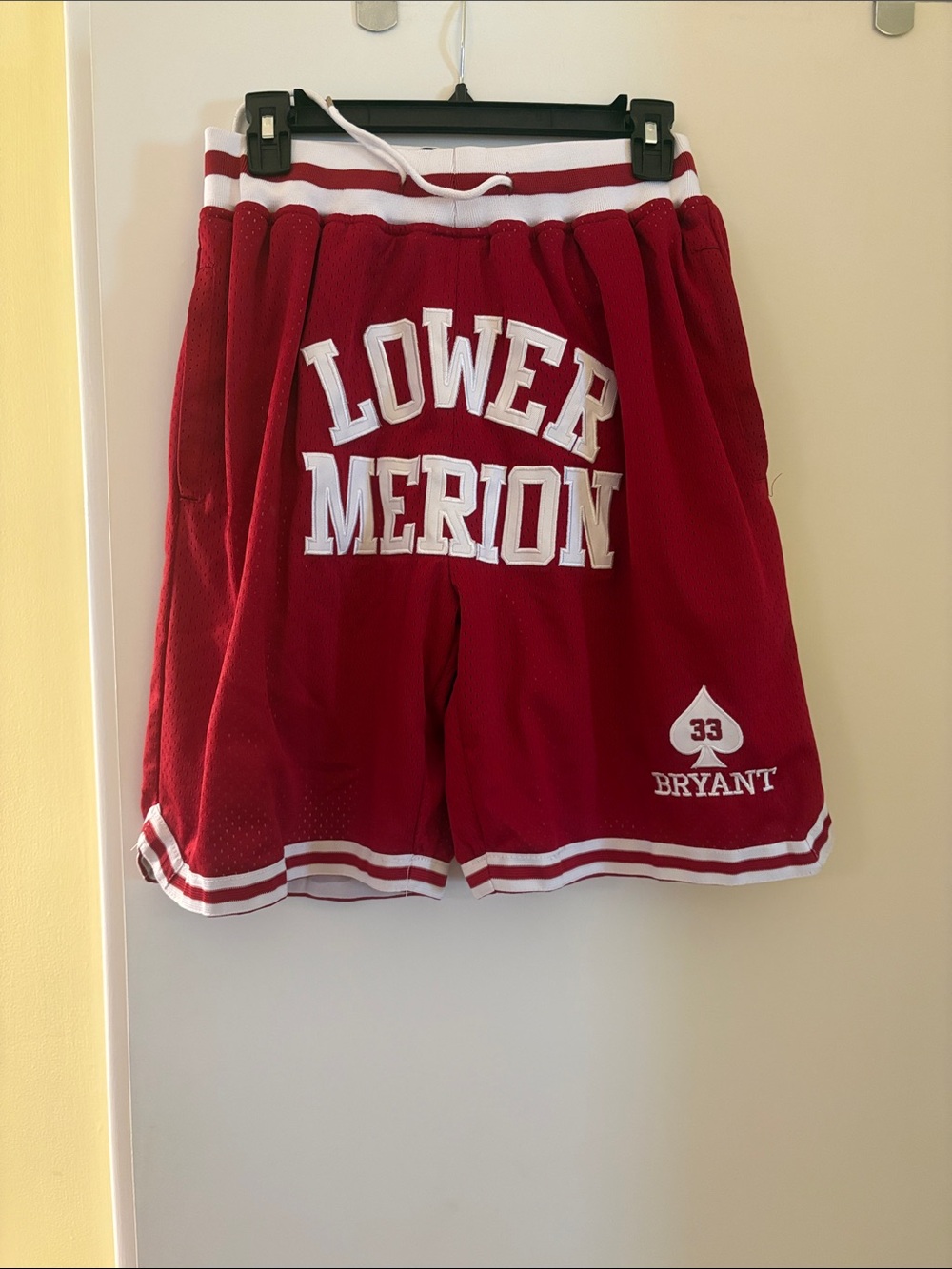 Men’s Red Mesh Shorts with 'Lower Merion' Print - Bryant 33 embroidered Detail